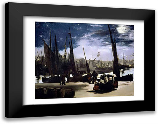 Moonlight on Boulogne Harbour, 1868 28x22 Black Modern Wood Framed Art Print Poster by Manet, Edouard