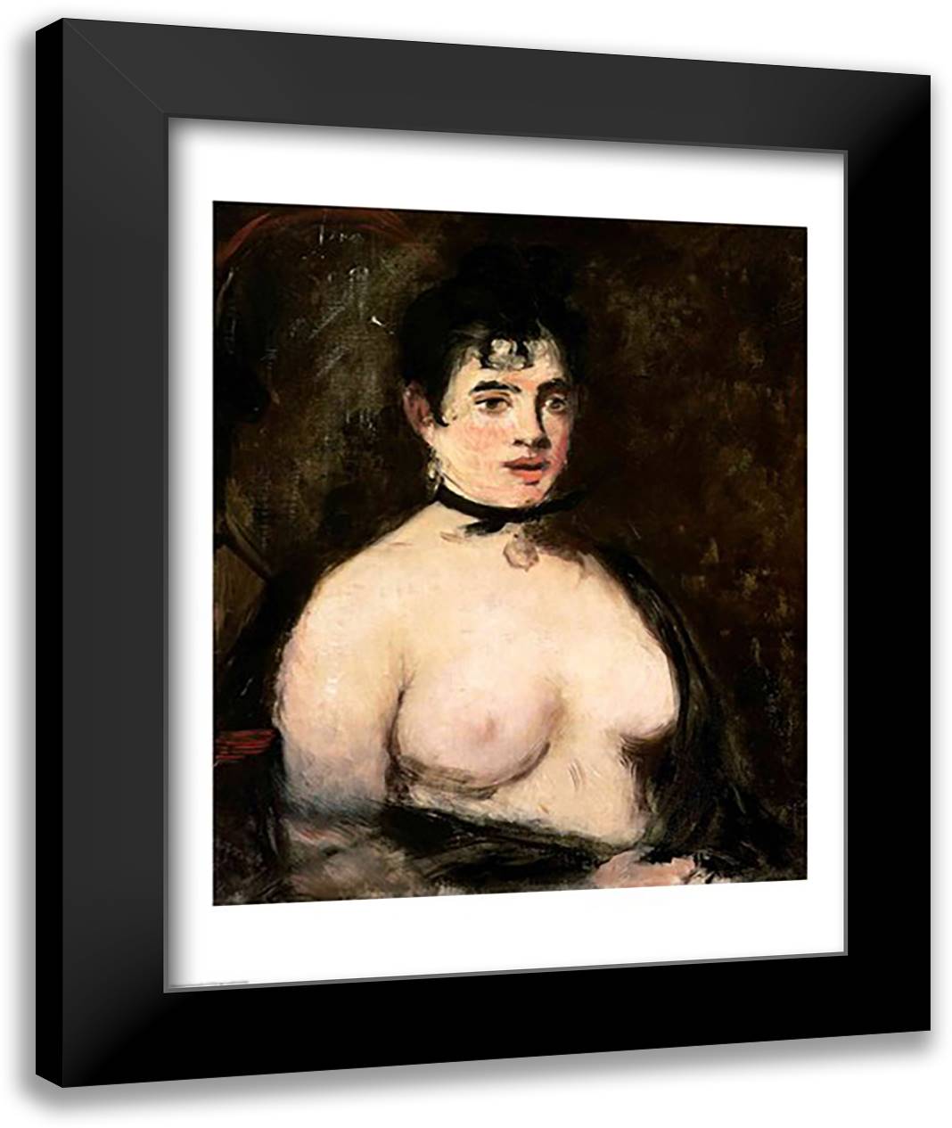 Brunette with bare breasts 22x28 Black Modern Wood Framed Art Print Poster by Manet, Edouard