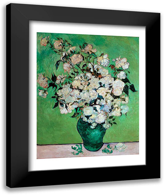 A Vase of Roses, 1890 22x28 Black Modern Wood Framed Art Print Poster by Van Gogh, Vincent