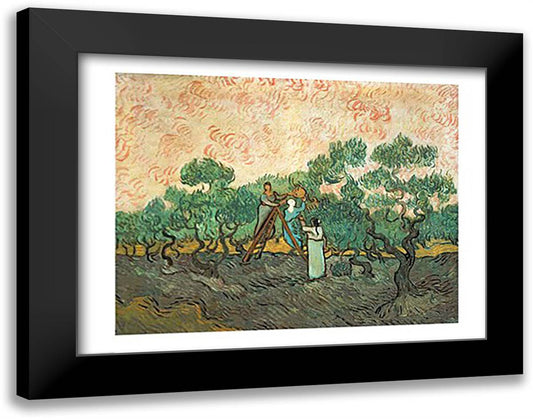 The Olive Pickers 28x22 Black Modern Wood Framed Art Print Poster by Van Gogh, Vincent