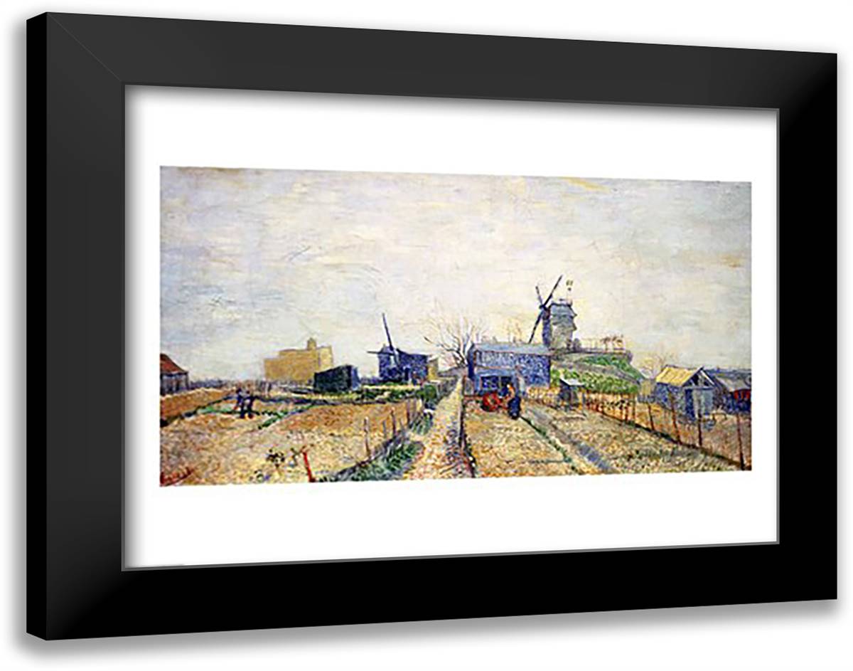 Vegetable Gardens and the Moulin de Blute-Fin on Montmartre, 1887 28x22 Black Modern Wood Framed Art Print Poster by Van Gogh, Vincent