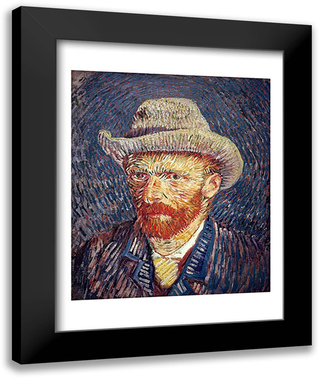 Self Portrait with Felt Hat 22x28 Black Modern Wood Framed Art Print Poster by Van Gogh, Vincent