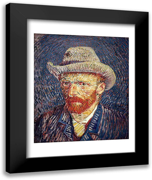 Self Portrait with Felt Hat 22x28 Black Modern Wood Framed Art Print Poster by Van Gogh, Vincent