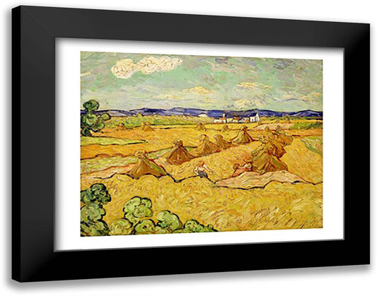 The Haystacks 28x22 Black Modern Wood Framed Art Print Poster by Van Gogh, Vincent