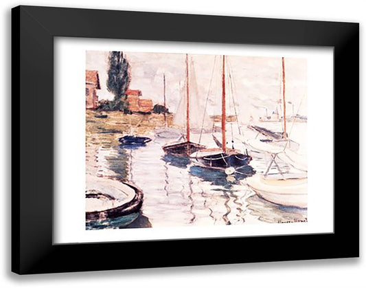 Sailboats on the Seine 28x22 Black Modern Wood Framed Art Print Poster by Monet, Claude