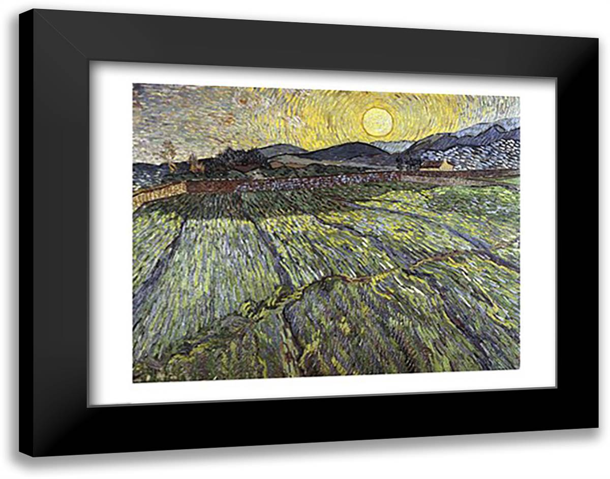 Enclosed field with rising sun, 1889 28x22 Black Modern Wood Framed Art Print Poster by Van Gogh, Vincent