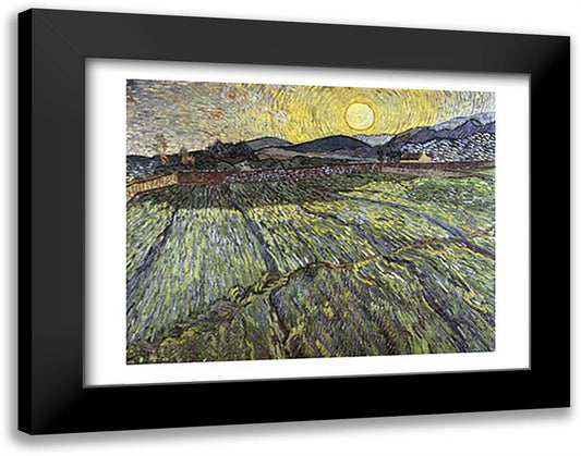 Enclosed field with rising sun, 1889 28x22 Black Modern Wood Framed Art Print Poster by Van Gogh, Vincent