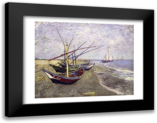 Fishing Boats on the Beach at Saintes-Maries-de-la-Mer 28x22 Black Modern Wood Framed Art Print Poster by Van Gogh, Vincent