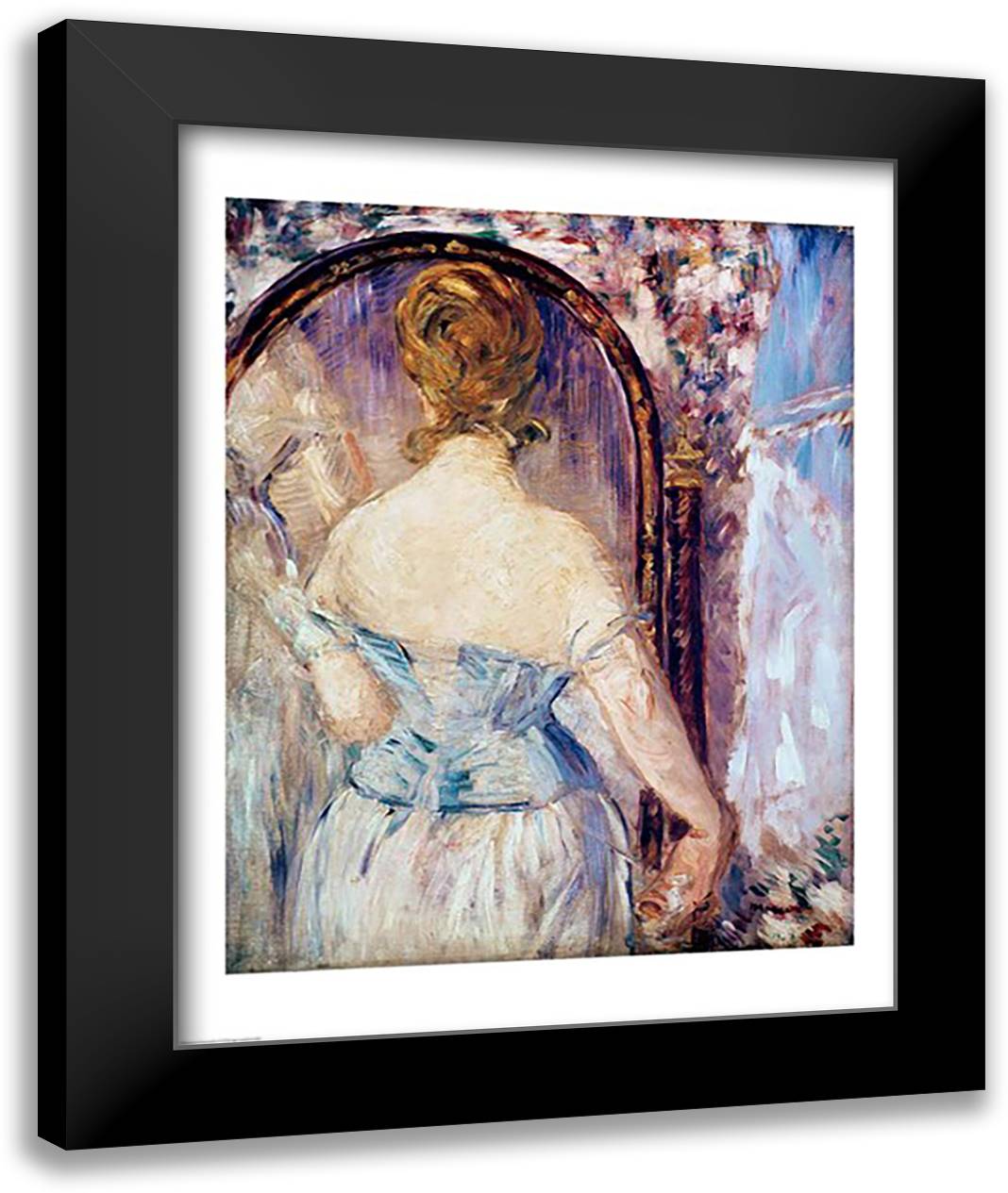 Woman Before a Mirror 22x28 Black Modern Wood Framed Art Print Poster by Manet, Edouard