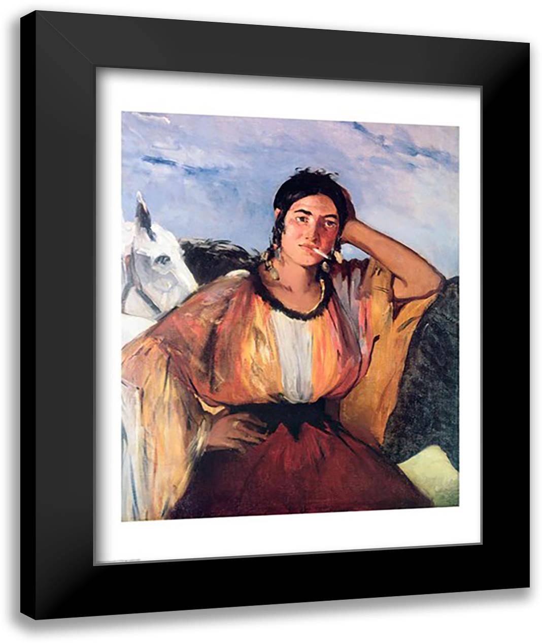 Gypsy with a Cigarette 22x28 Black Modern Wood Framed Art Print Poster by Manet, Edouard