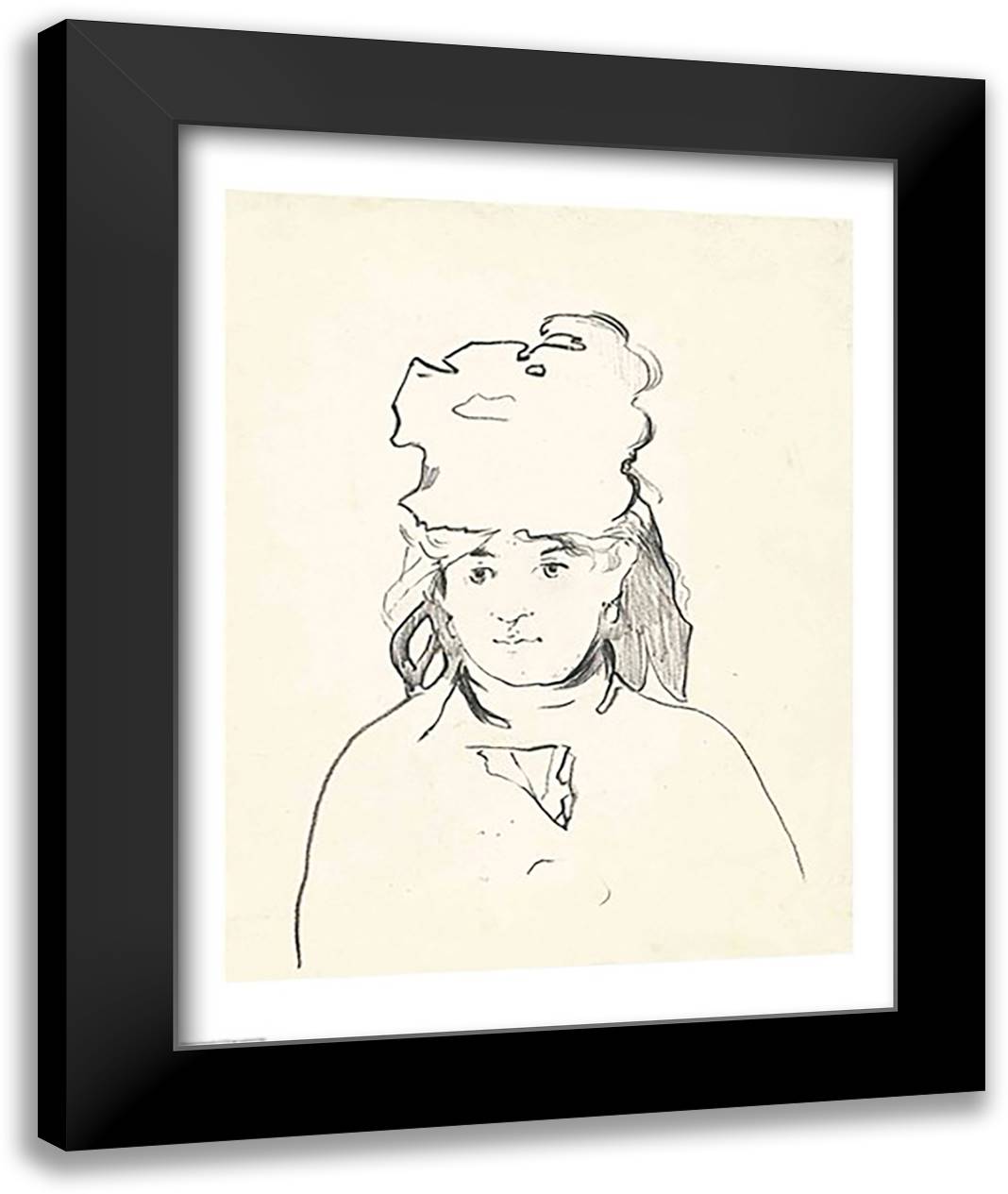 Berthe Morisot in silhouette 22x28 Black Modern Wood Framed Art Print Poster by Manet, Edouard