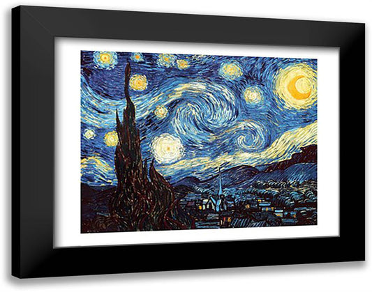 The Starry Night, June 1889 28x22 Black Modern Wood Framed Art Print Poster by Van Gogh, Vincent