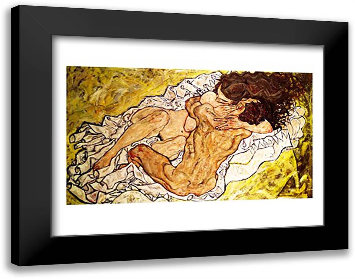 The Embrace, 1917 28x22 Black Modern Wood Framed Art Print Poster by Schiele, Egon