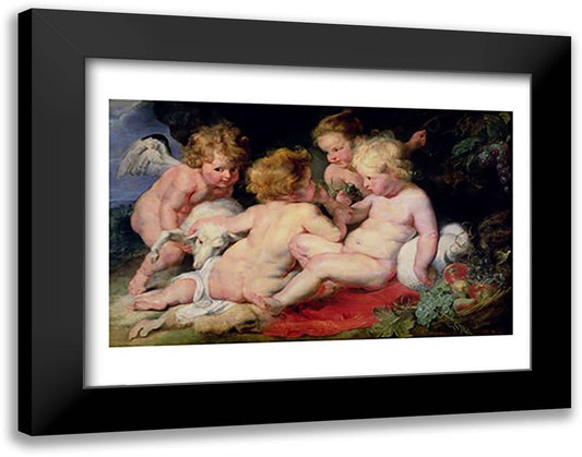 Infant Christ with John the Baptist and two angels 28x22 Black Modern Wood Framed Art Print Poster by Rubens, Peter Paul