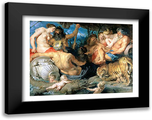 The Four Continents, 1615 28x22 Black Modern Wood Framed Art Print Poster by Rubens, Peter Paul