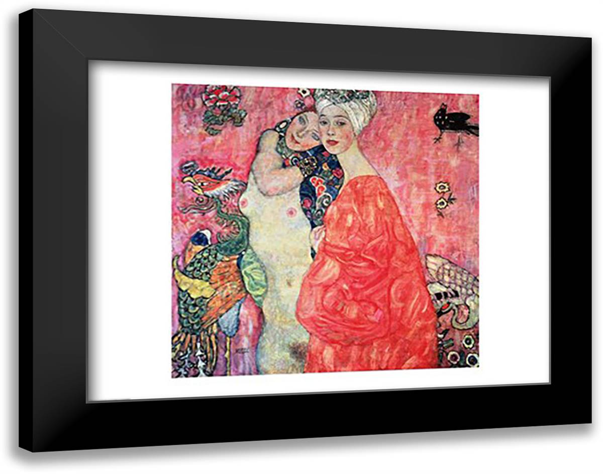 Women Friends 28x22 Black Modern Wood Framed Art Print Poster by Klimt, Gustav