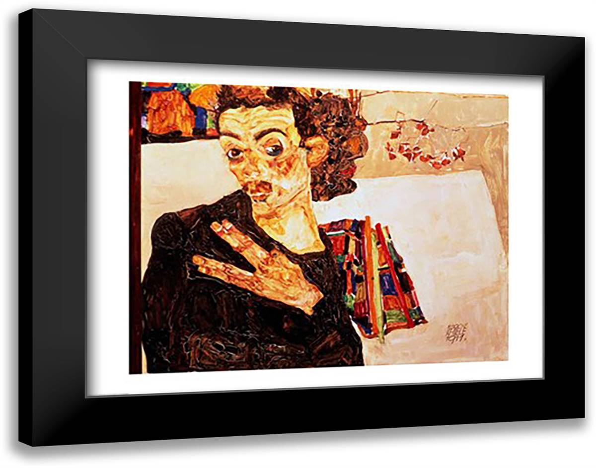 Self Portrait, 1911 28x22 Black Modern Wood Framed Art Print Poster by Schiele, Egon