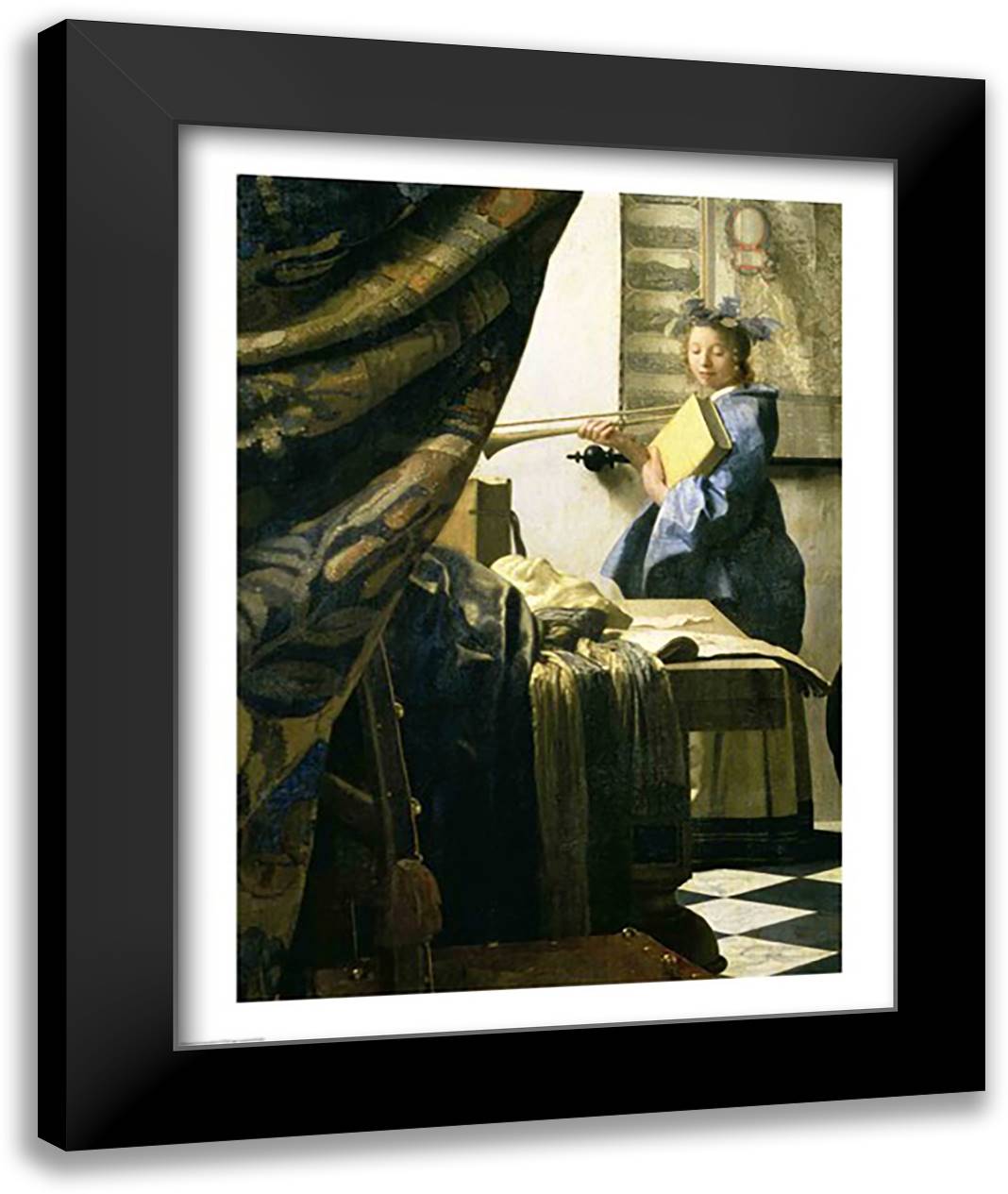 The Artist's Studio 22x28 Black Modern Wood Framed Art Print Poster by Vermeer, Johannes