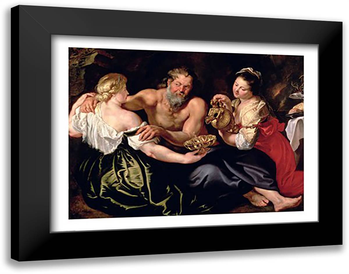 Lot and his daughters 28x22 Black Modern Wood Framed Art Print Poster by Rubens, Peter Paul