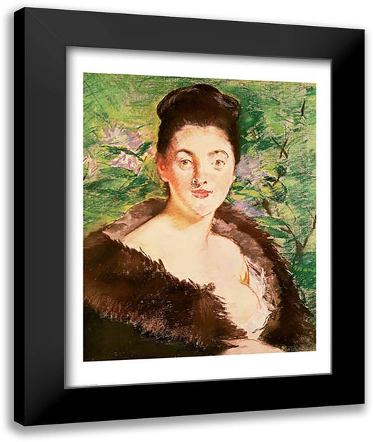 Woman in a fur coat 22x28 Black Modern Wood Framed Art Print Poster by Manet, Edouard