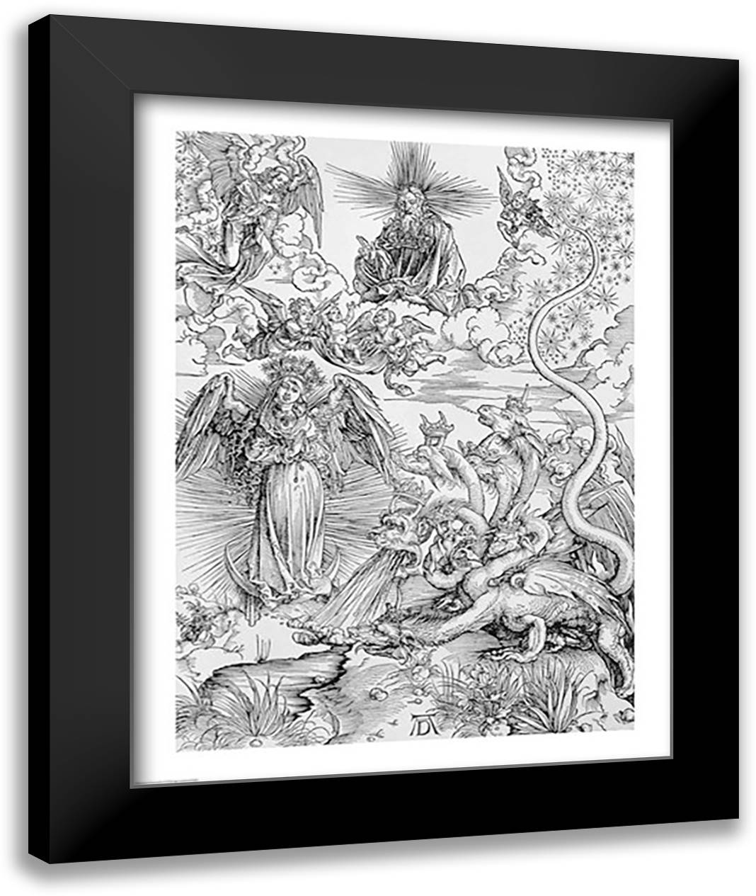 Apocalyptical scene, from the 'Apocalypse' 22x28 Black Modern Wood Framed Art Print Poster by Durer, Albrecht