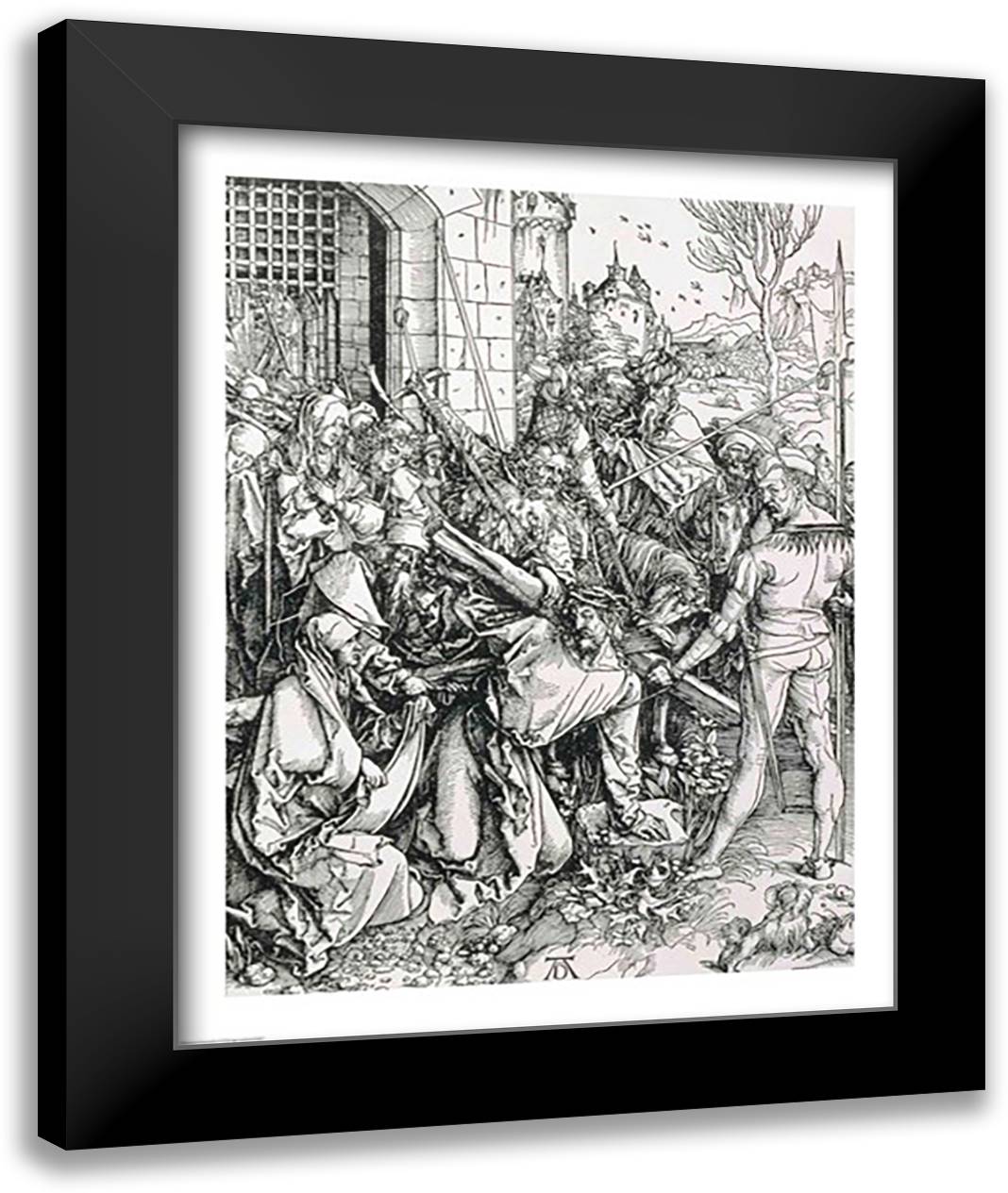 The Bearing of the Cross from the 'Great Passion' 22x28 Black Modern Wood Framed Art Print Poster by Durer, Albrecht