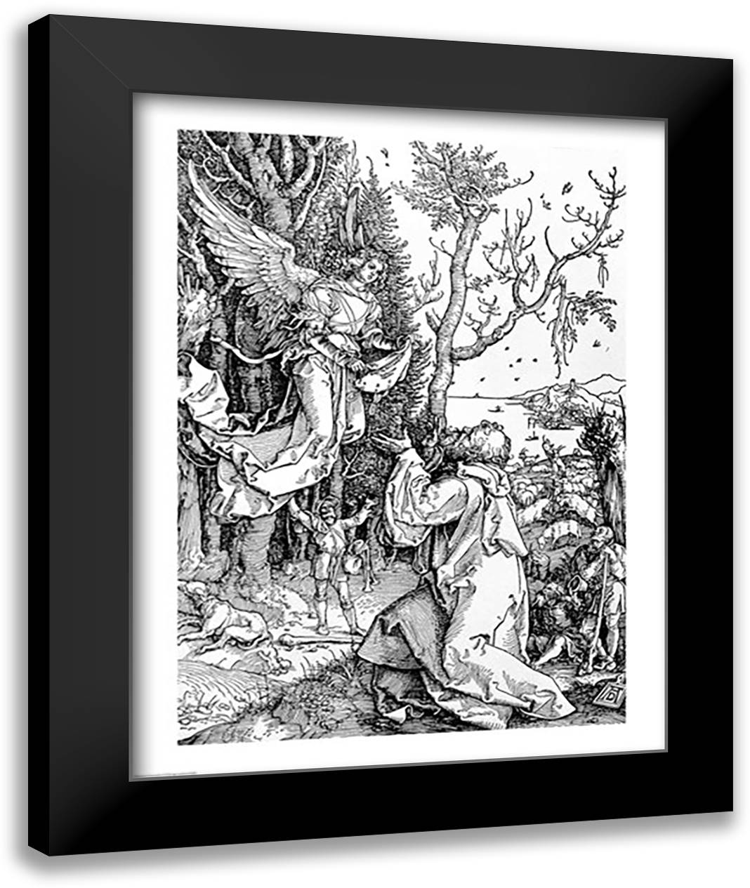 Joachim and the Angel from the 'Life of the Virgin' 22x28 Black Modern Wood Framed Art Print Poster by Durer, Albrecht