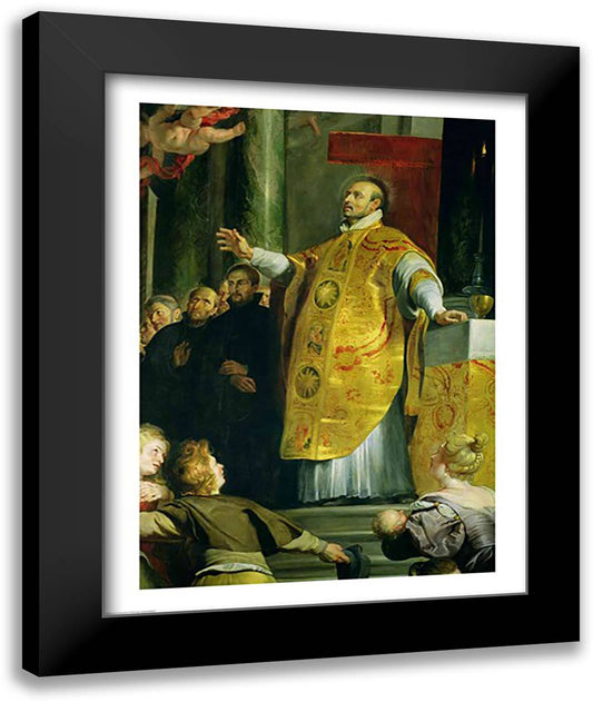 The Vision of St. Ignatius of Loyola 22x28 Black Modern Wood Framed Art Print Poster by Rubens, Peter Paul