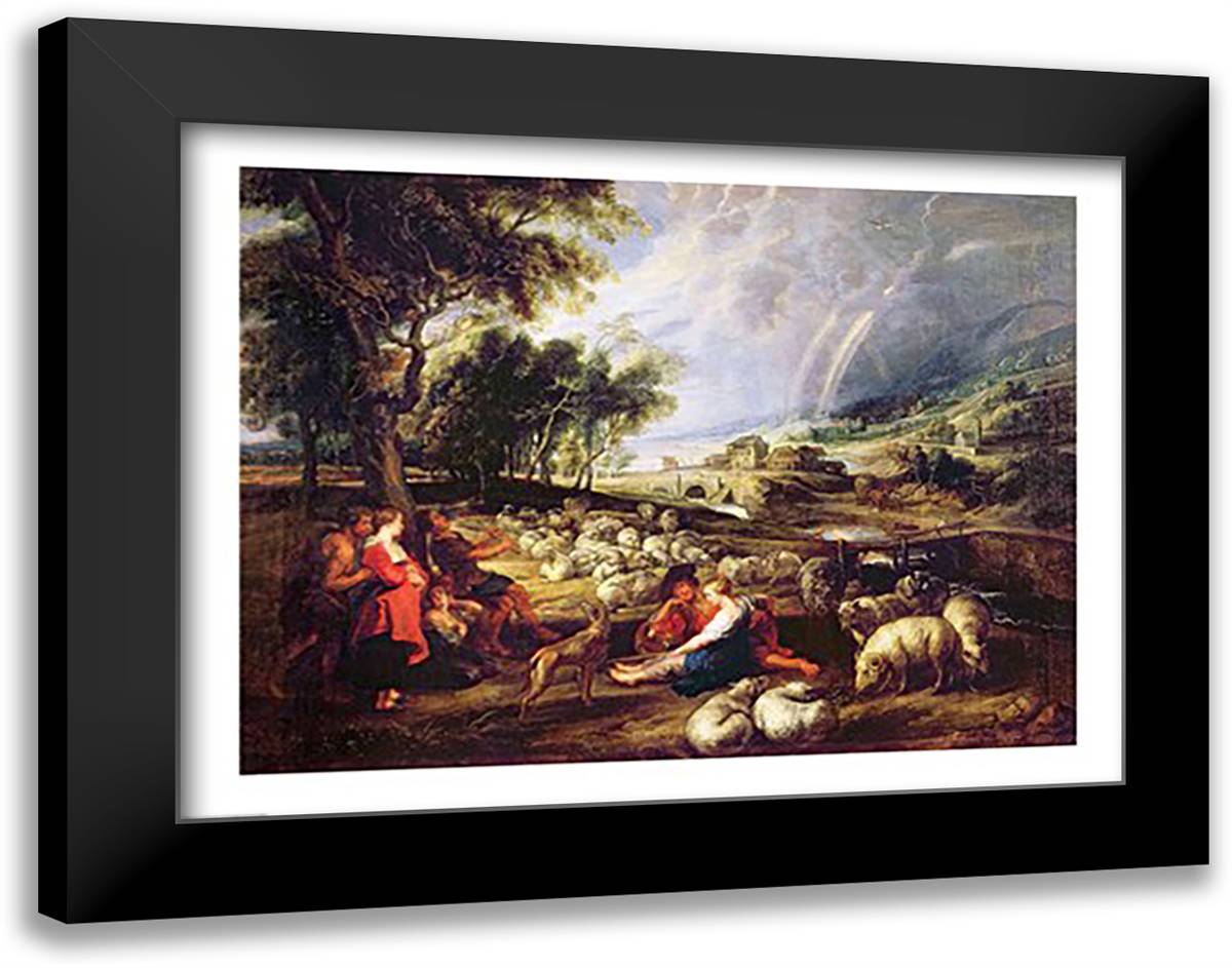 Landscape with a Rainbow 28x22 Black Modern Wood Framed Art Print Poster by Rubens, Peter Paul