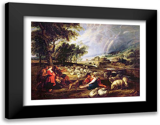 Landscape with a Rainbow 28x22 Black Modern Wood Framed Art Print Poster by Rubens, Peter Paul