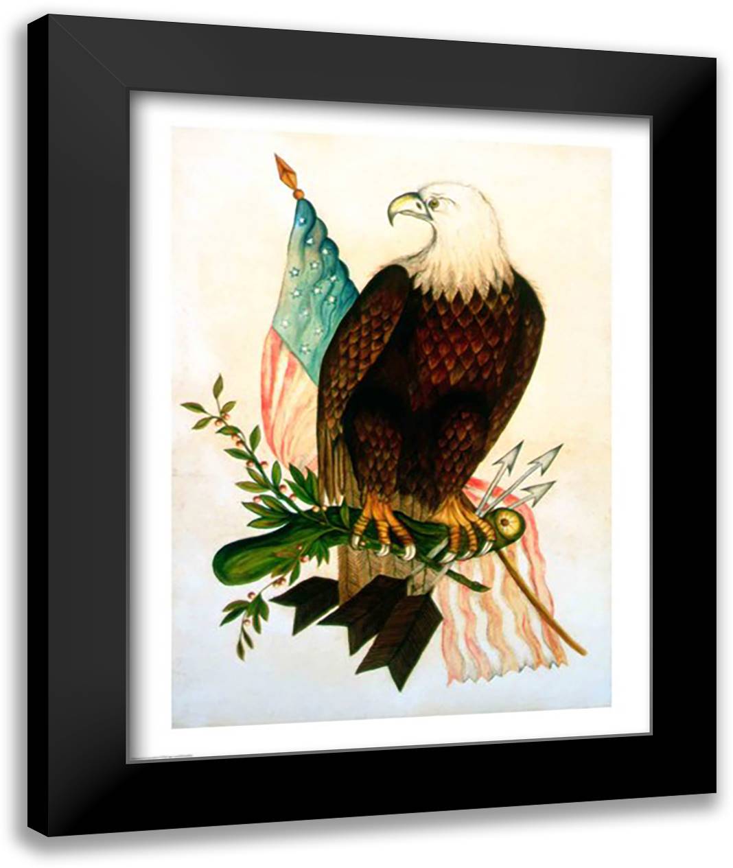 Bald eagle with flag 22x28 Black Modern Wood Framed Art Print Poster