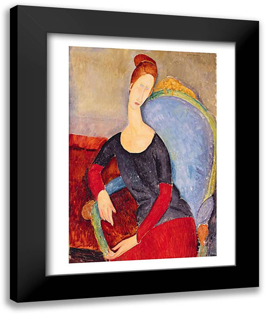 Mme Hebuterne in a Blue Chair, 1918 22x28 Black Modern Wood Framed Art Print Poster by Modigliani, Amedeo