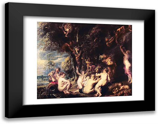 Nymphs and Satyrs 28x22 Black Modern Wood Framed Art Print Poster by Rubens, Peter Paul