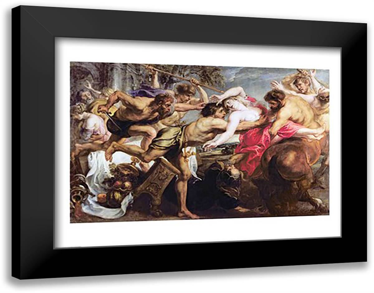 Lapiths and Centaurs 28x22 Black Modern Wood Framed Art Print Poster by Rubens, Peter Paul