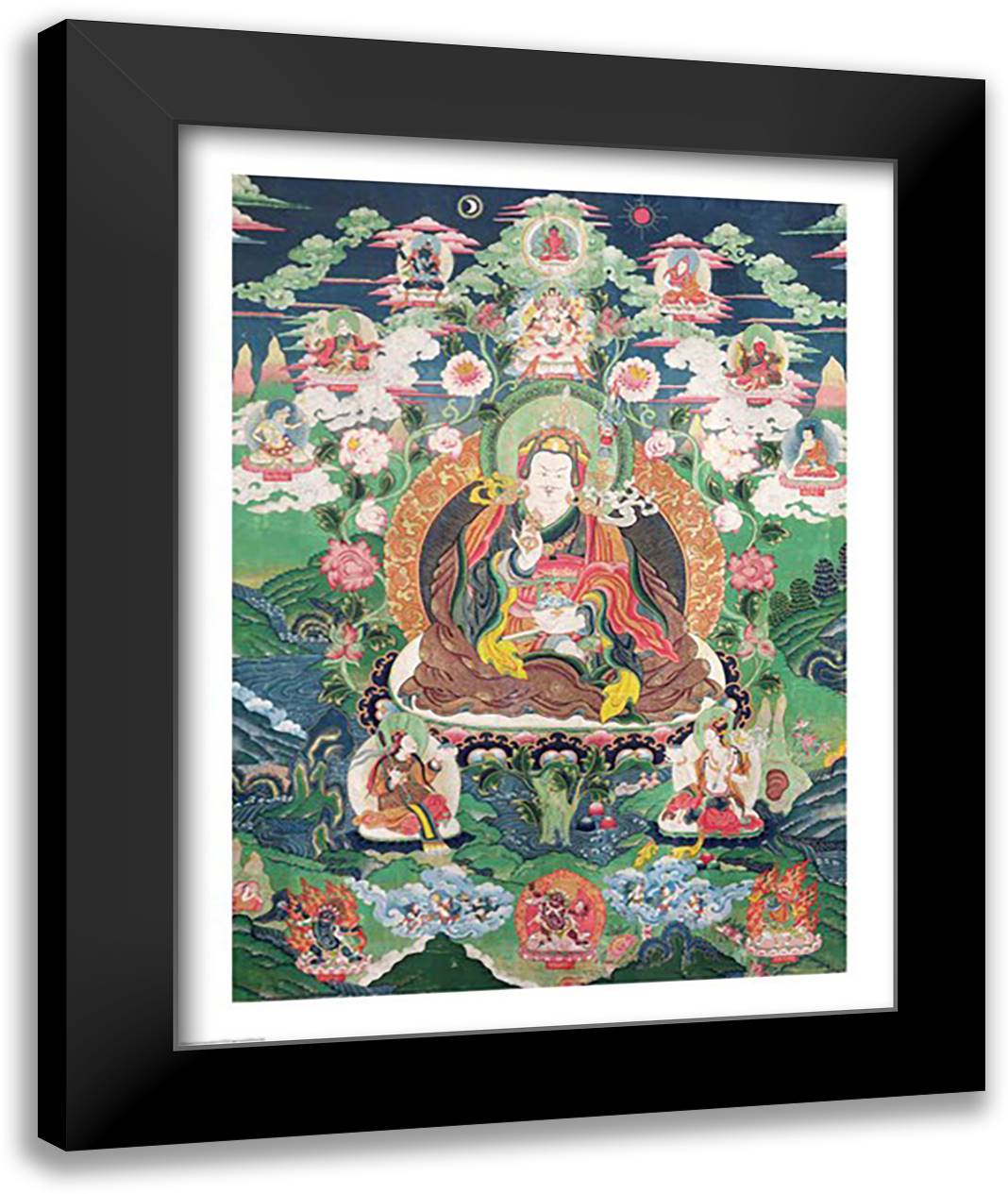 Tanka of Padmasambhava 22x28 Black Modern Wood Framed Art Print Poster