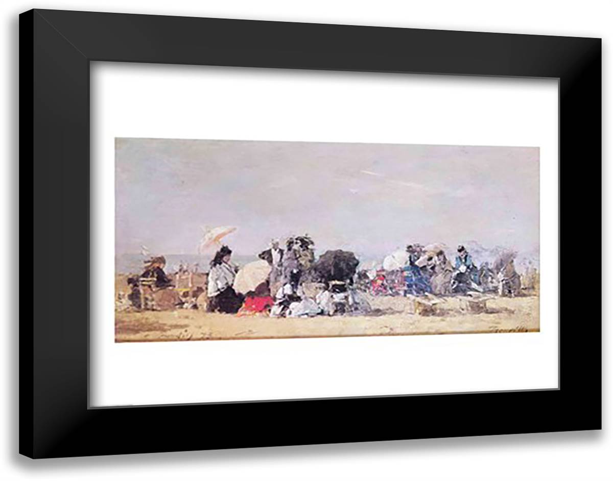 Beach Scene, Trouville, 1873 28x22 Black Modern Wood Framed Art Print Poster by Boudin, Eugene Louis