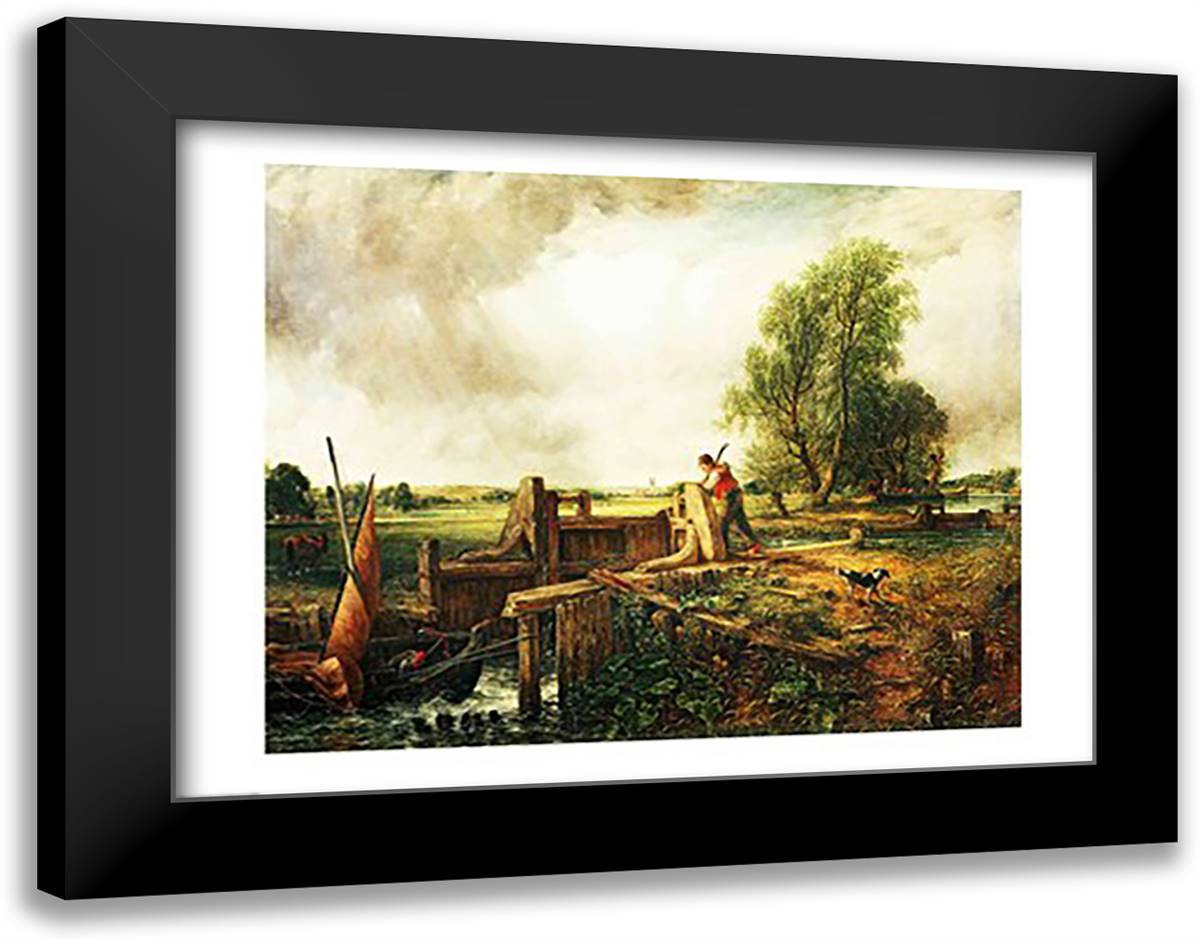 A Boat Passing a Lock 28x22 Black Modern Wood Framed Art Print Poster by Constable, John