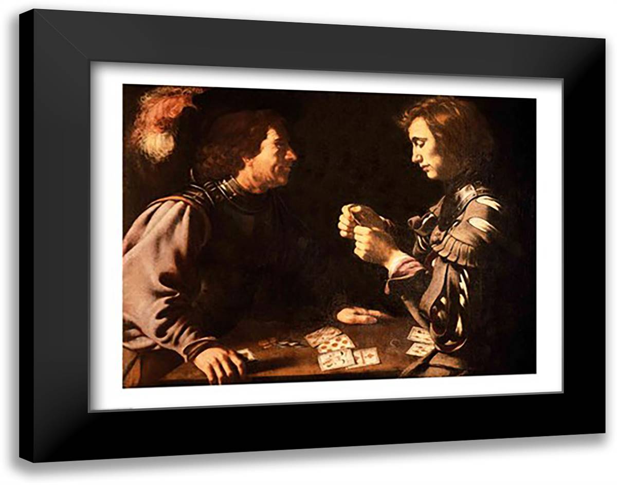 The Gamblers 28x22 Black Modern Wood Framed Art Print Poster by Caravaggio