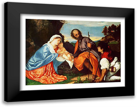 The Holy Family and a Shepherd 28x22 Black Modern Wood Framed Art Print Poster by Titian