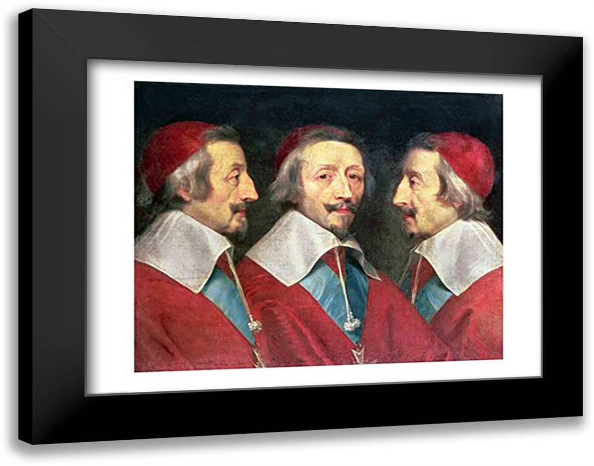 Triple Portrait of the Head of Richelieu, 1642 28x22 Black Modern Wood Framed Art Print Poster by Champaigne, Philippe De