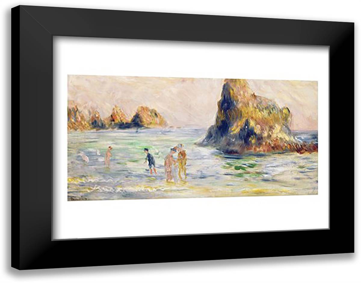 Moulin Huet Bay 28x22 Black Modern Wood Framed Art Print Poster by Renoir, Pierre-Auguste