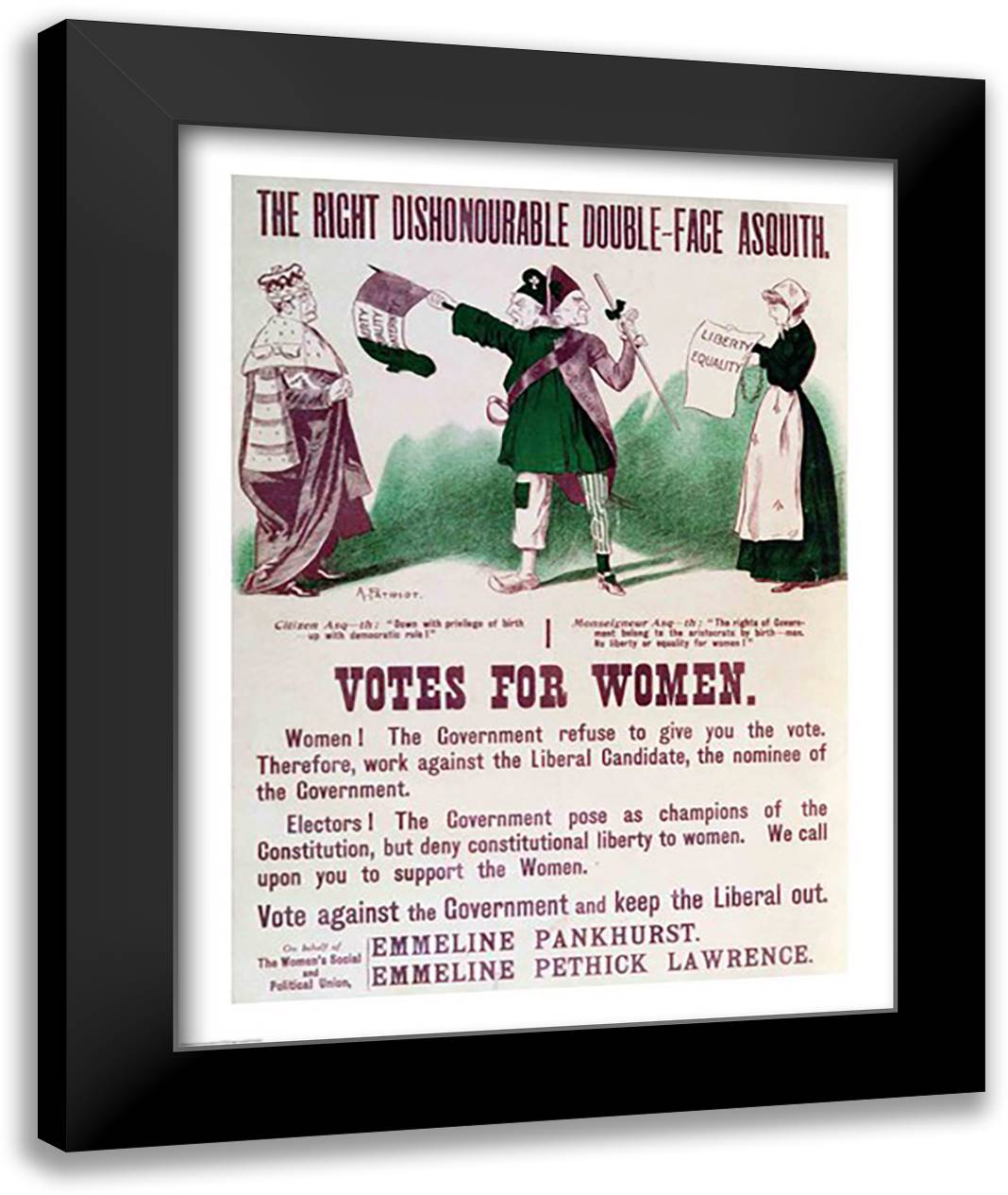 Women's Suffrage Poster ""The Right Dishonourable Double-Face Asquith"" 22x28 Black Modern Wood Framed Art Print Poster