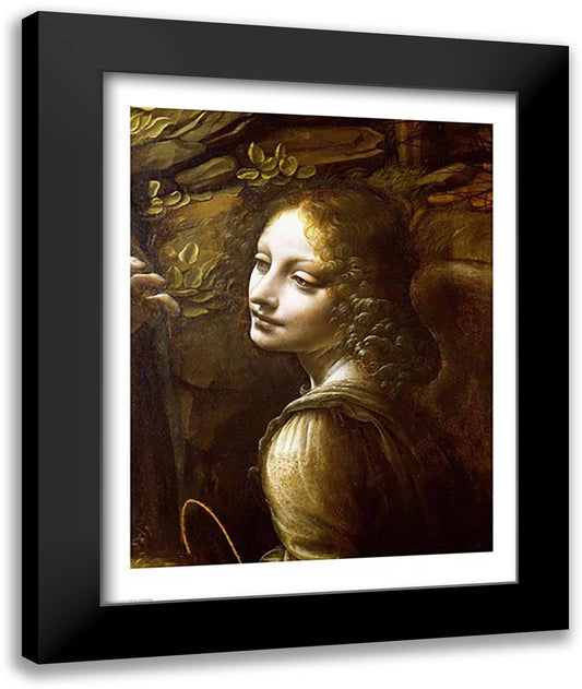 Detail of the Angel, from The Virgin of the Rocks 22x28 Black Modern Wood Framed Art Print Poster by da Vinci, Leonardo