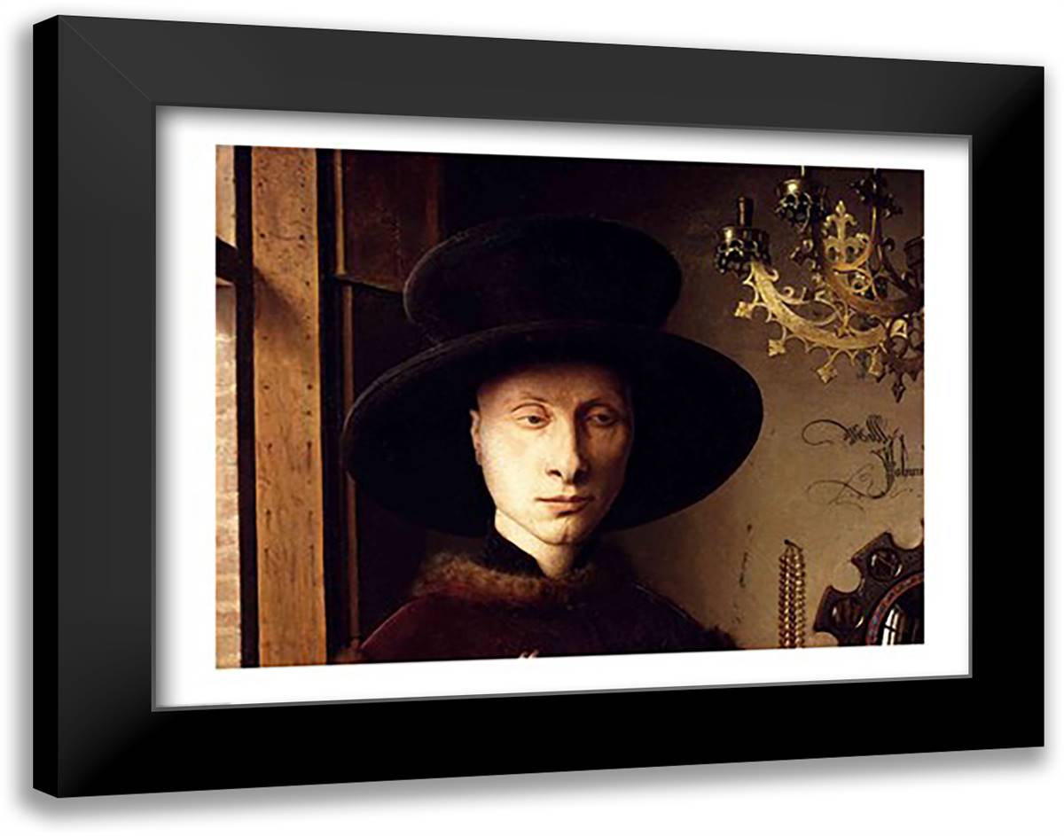 The Arnolfini Marriage, detail 28x22 Black Modern Wood Framed Art Print Poster by Eyck, Jan Van