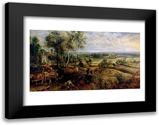 An Autumn Landscape with a view of Het Steen in the Early Morning 28x22 Black Modern Wood Framed Art Print Poster by Rubens, Peter Paul