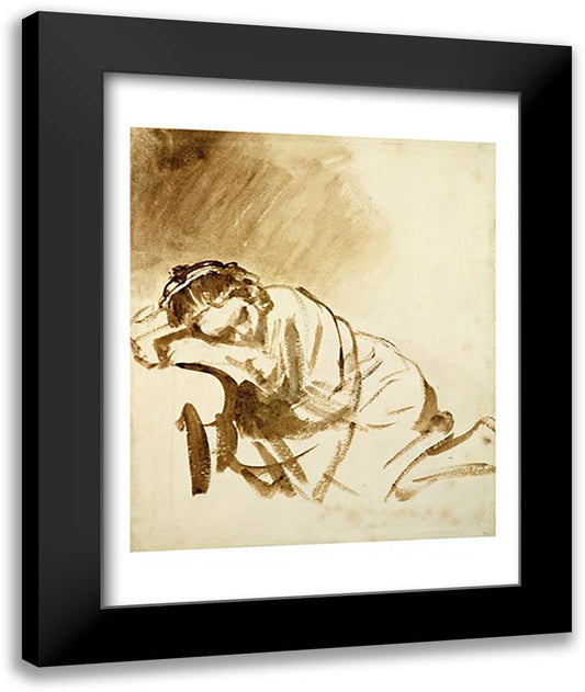 A Young Woman Sleeping 22x28 Black Modern Wood Framed Art Print Poster by Rembrandt