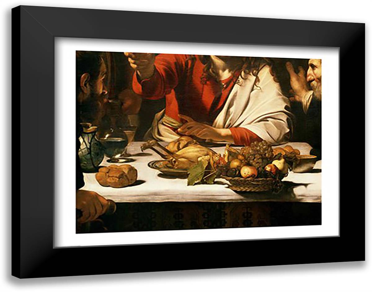 The Supper at Emmaus, Detail 1601 28x22 Black Modern Wood Framed Art Print Poster by Caravaggio