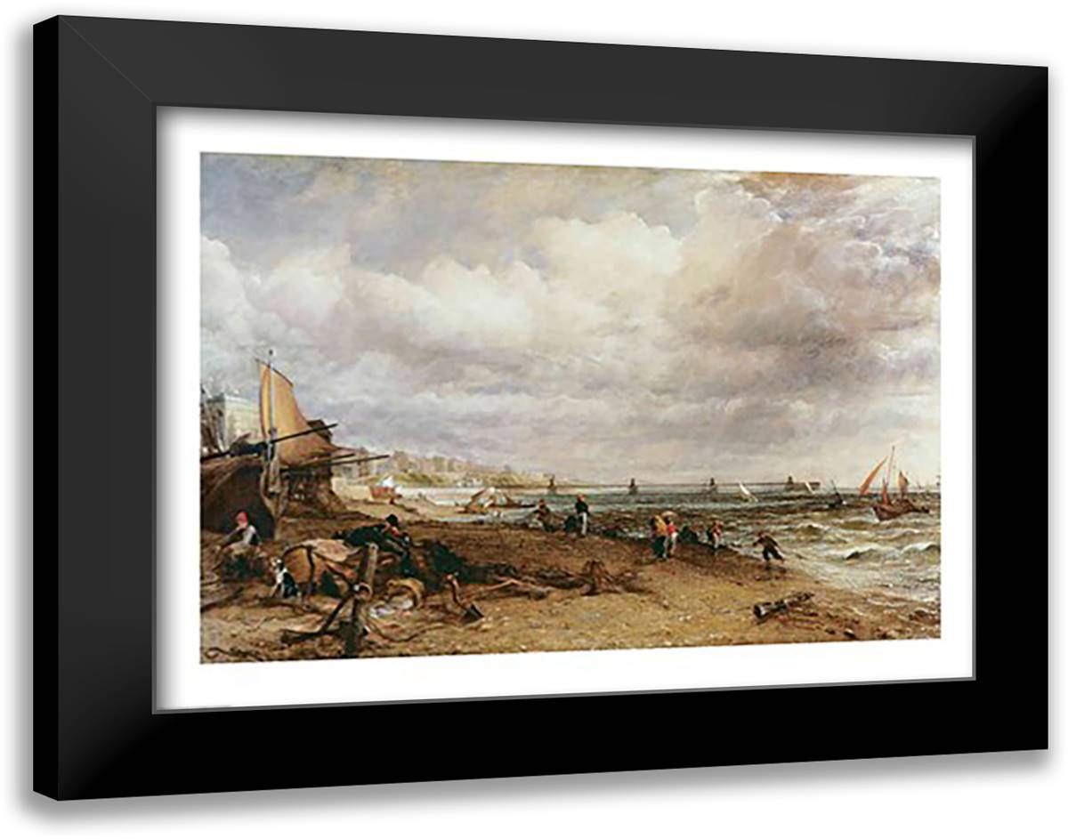 Marine Parade and Old Chain Pier, 1827 28x22 Black Modern Wood Framed Art Print Poster by Constable, John