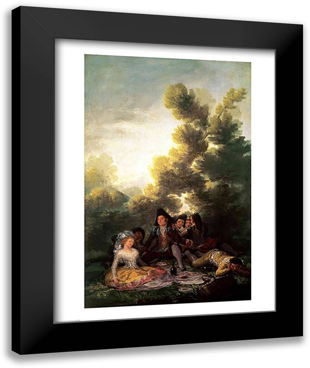 The Picnic 22x28 Black Modern Wood Framed Art Print Poster by Goya, Francisco De