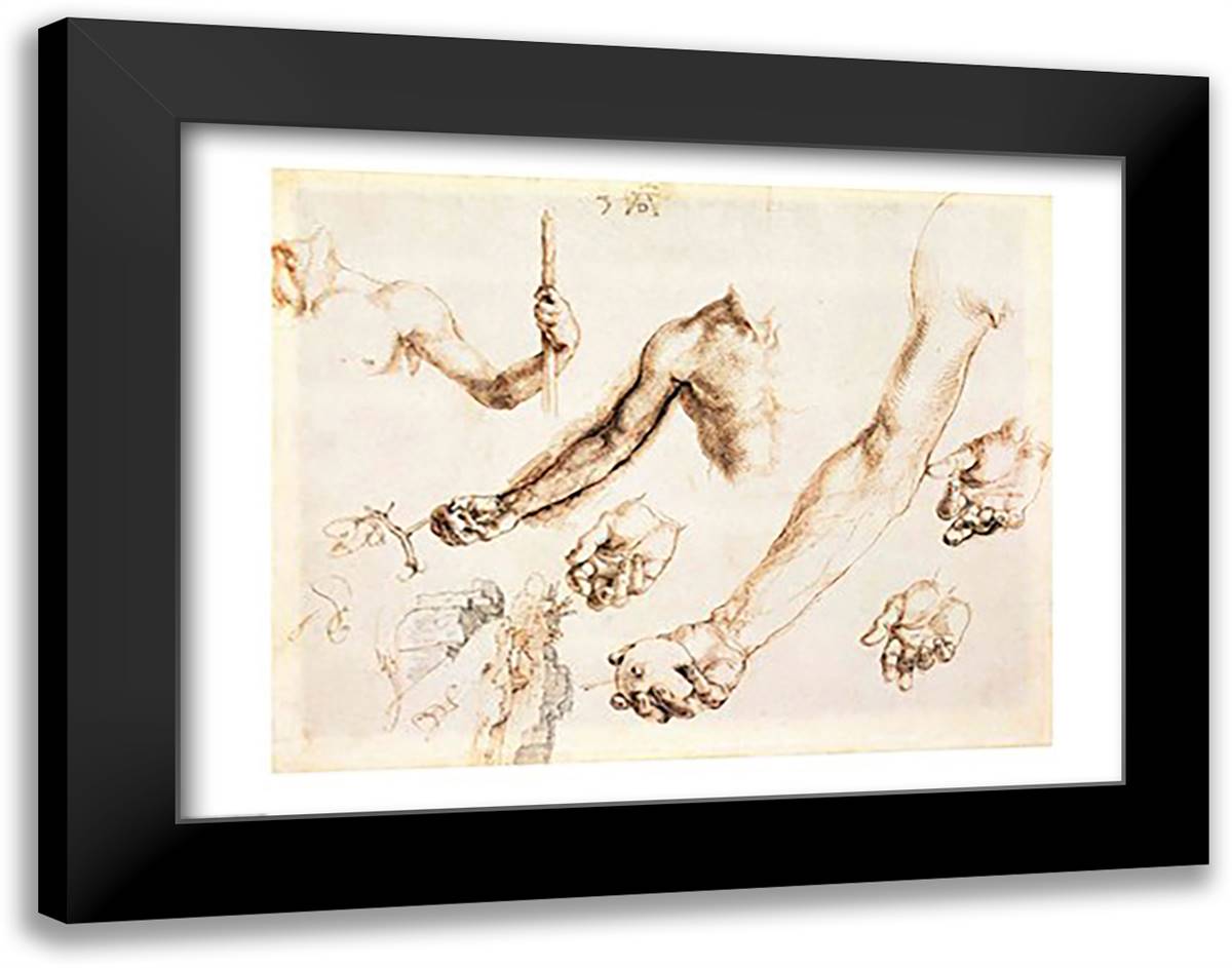 Study of male hands and arms 28x22 Black Modern Wood Framed Art Print Poster by Durer, Albrecht